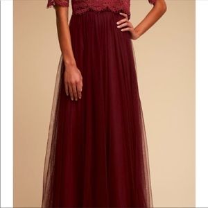 BHLDN Jenny Yoo tulle burgundy maxi skirt